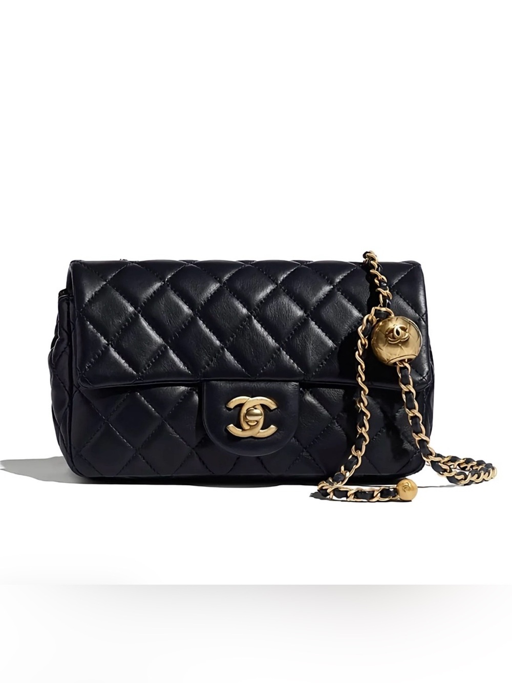 CHANEL Black Quilted Lambskin Shoulder Bag with Gold Hardware